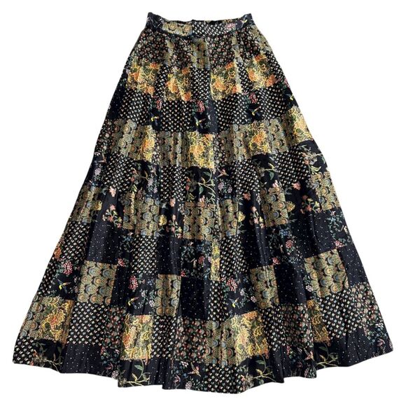 Vintage Century of Boston Union Made Velvet Boho Floral Patchwork Pattern Skirt - Picture 1 of 10